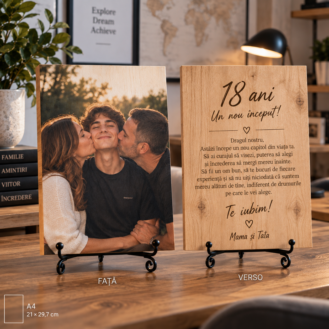Tablou personalizat din lemn – Majorat – 18 ani – de la părinți