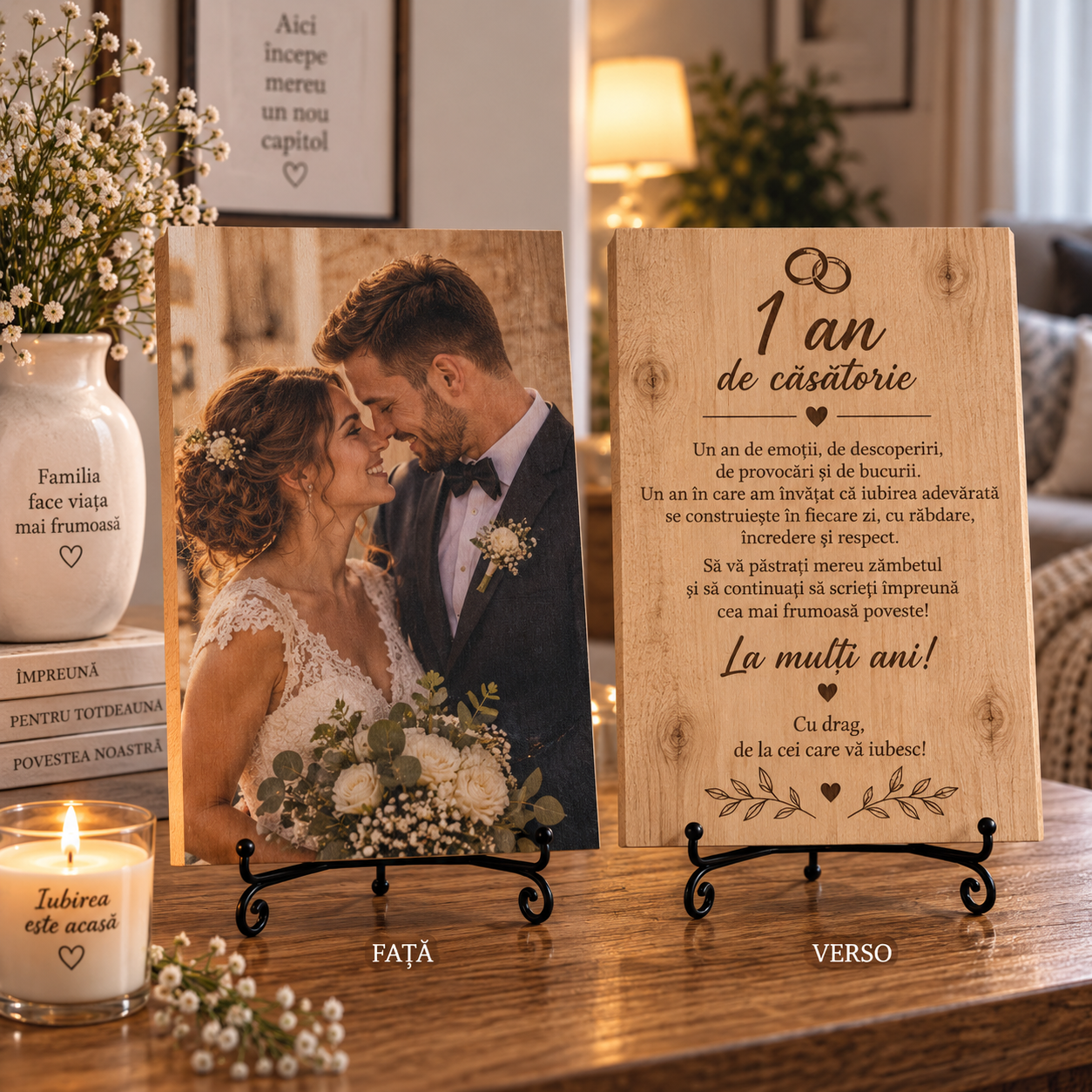Tablou personalizat din lemn – Aniversare căsătorie – 1 an de căsătorie