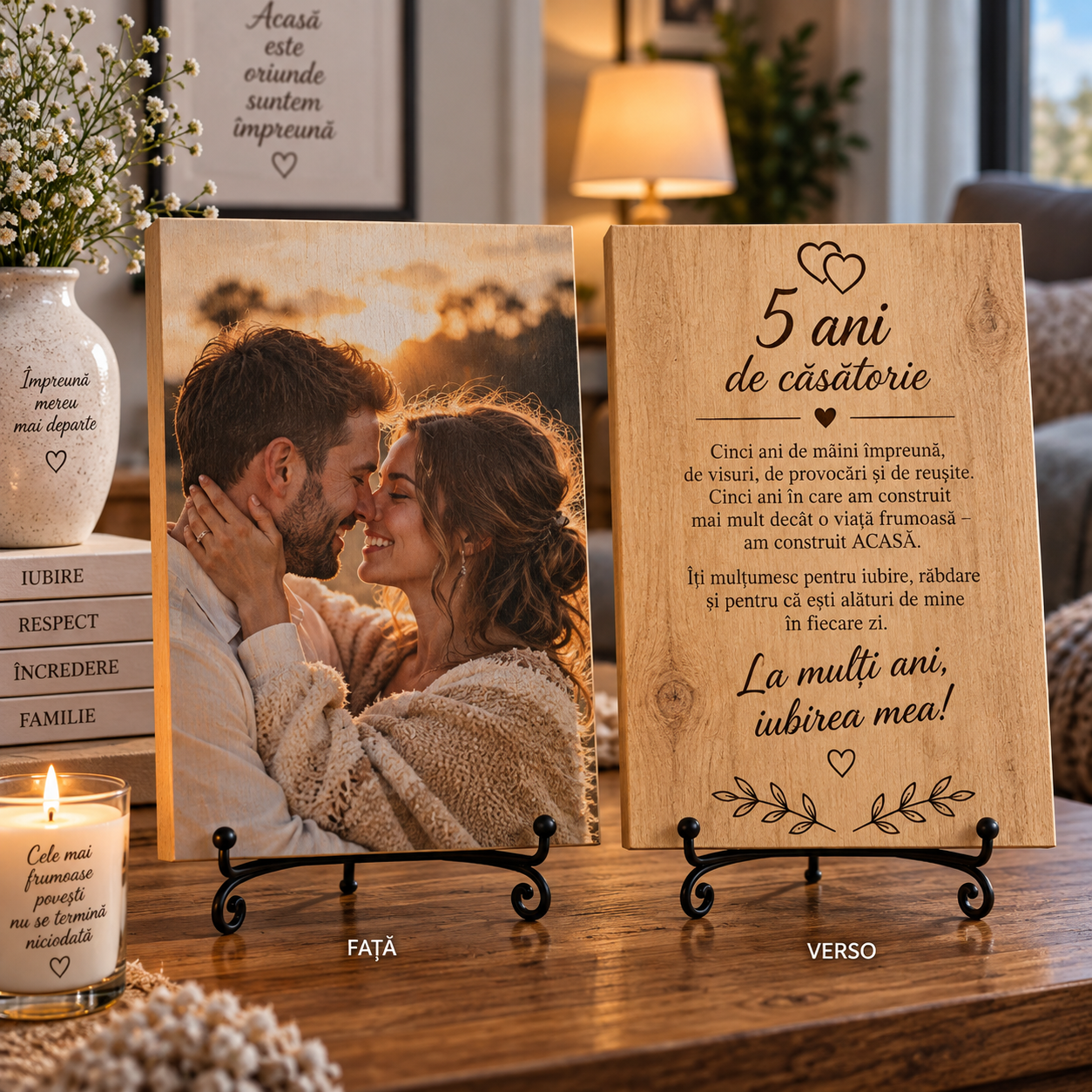 Tablou personalizat din lemn – Aniversare căsătorie – 5 ani de căsătorie