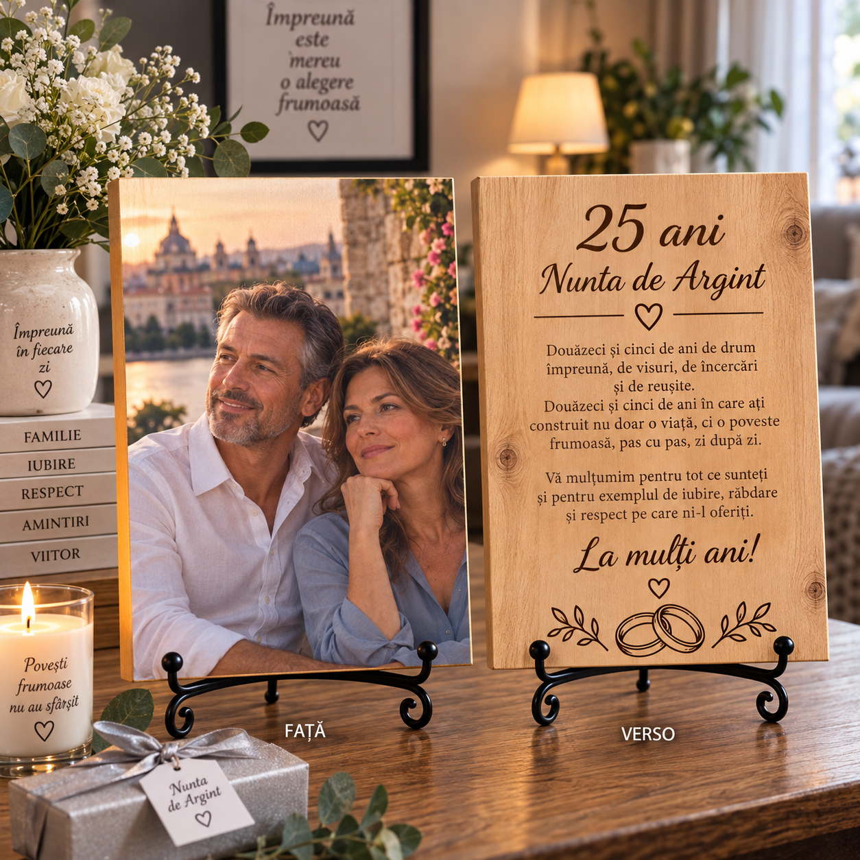 Tablou personalizat din lemn – Aniversare căsătorie – 25 ani – Nunta de Argint