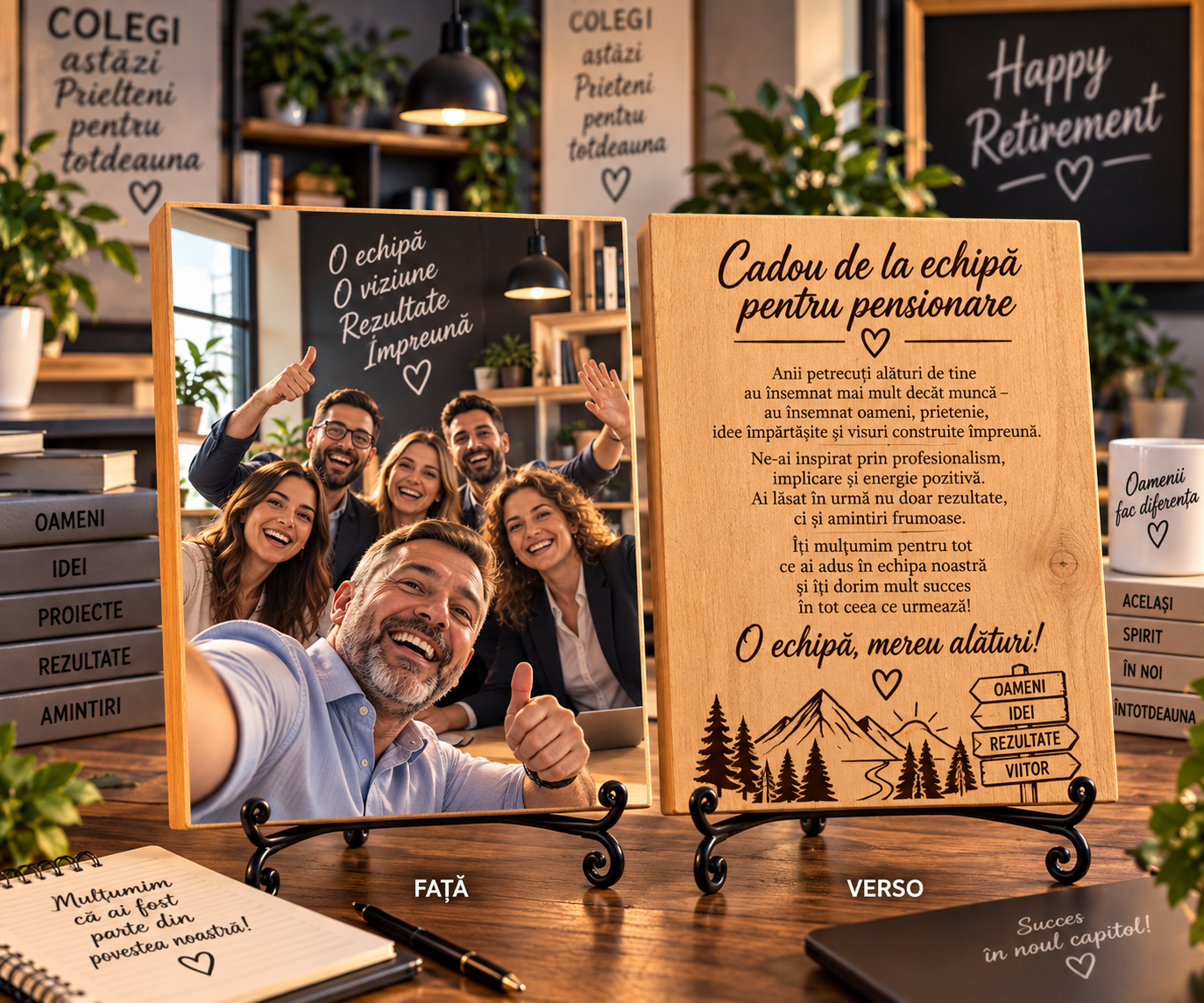 Tablou personalizat din lemn – Pensionare – Cadou de la echipă