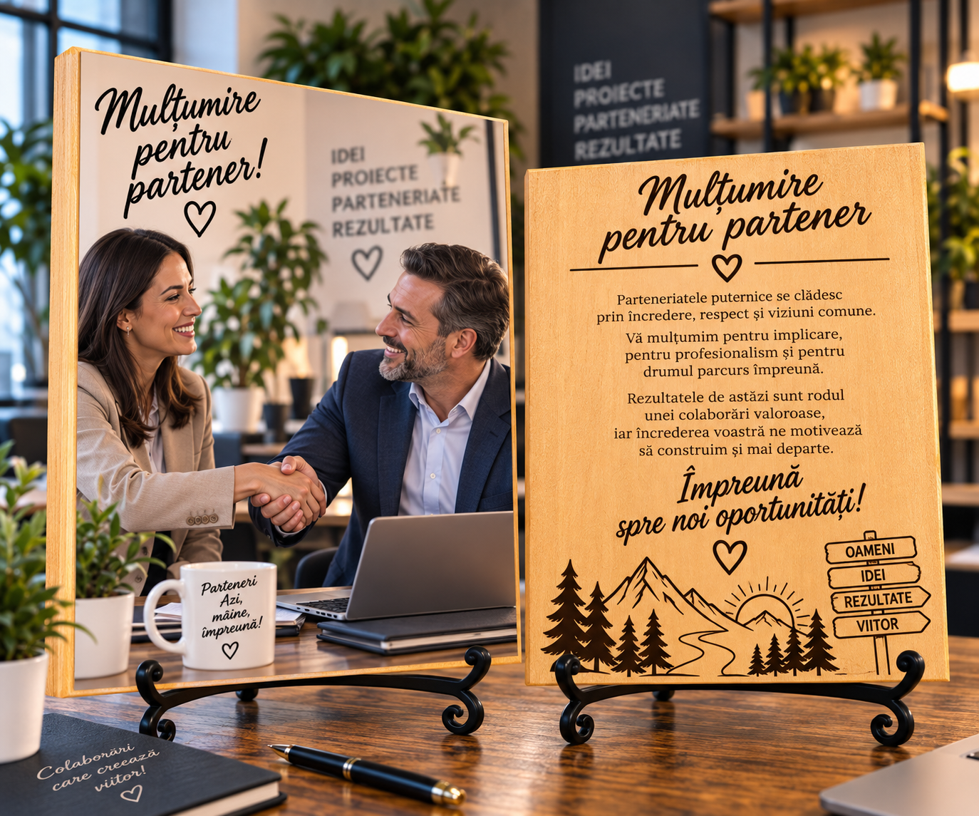 Tablou personalizat din lemn – Partener de afaceri – Mulțumire pentru partener
