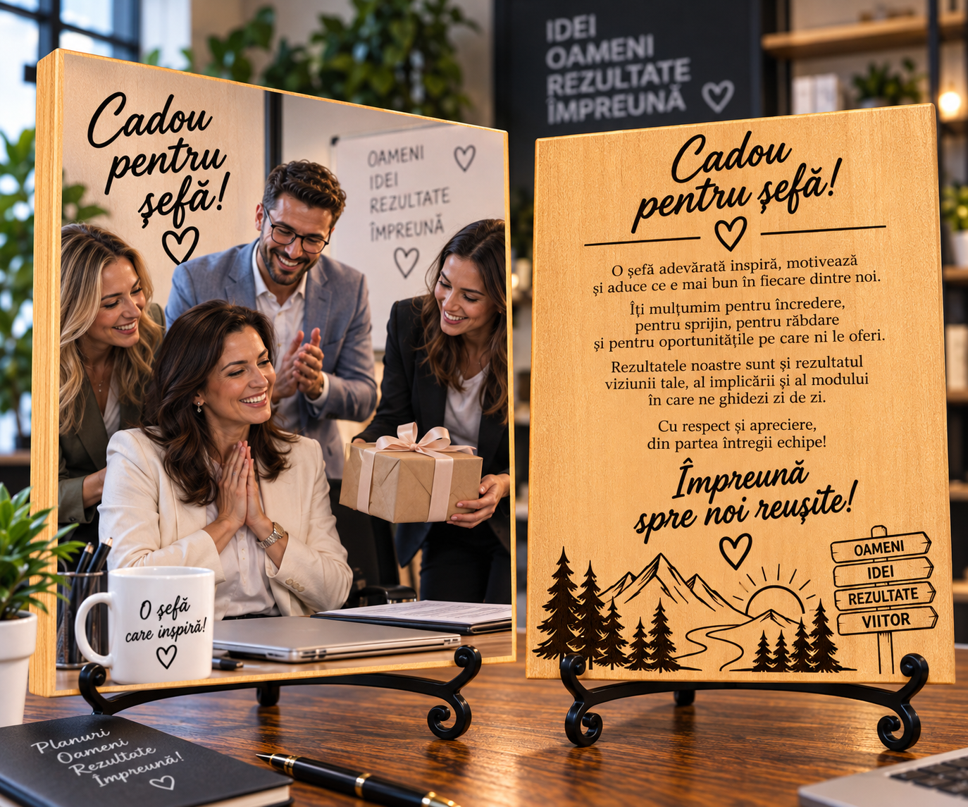 Tablou personalizat din lemn – Șef – Cadou pentru șefă