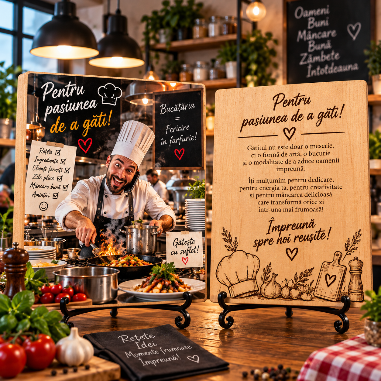 Cadou pentru bucătar – Pentru pasiunea de a găti – Tablou foto personalizat pe lemn