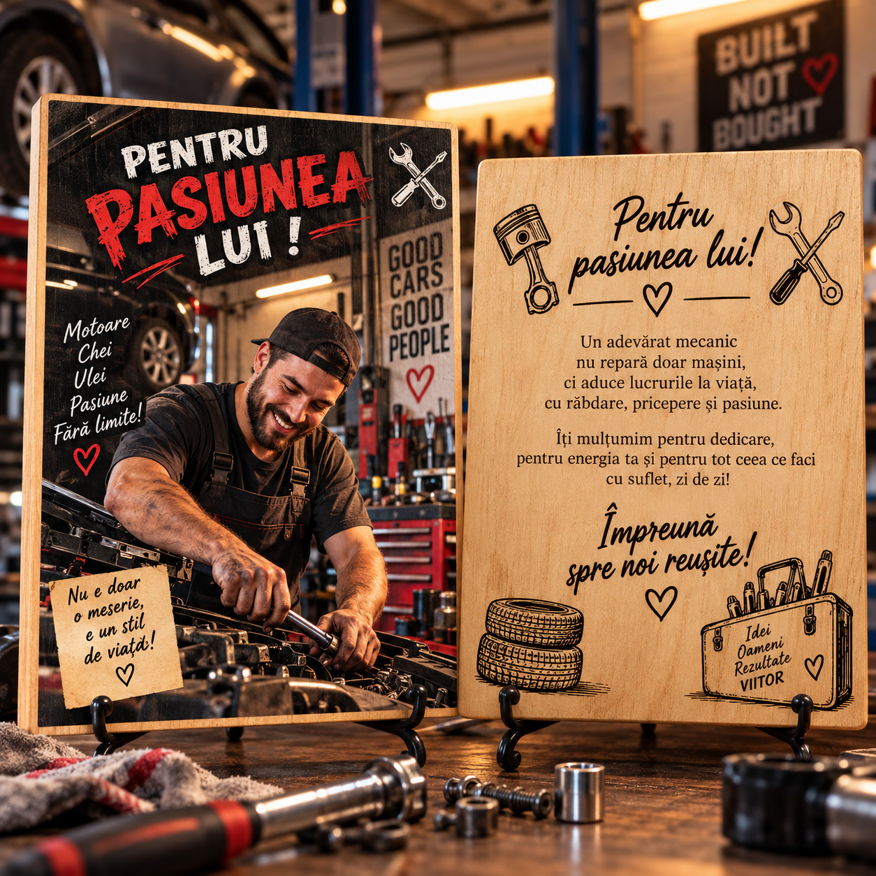 Cadou pentru mecanic – Pentru pasiunea lui – Tablou foto personalizat pe lemn