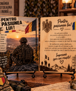 Cadou pensionare militar – Tablou foto personalizat pe lemn