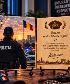 Cadou pensionare polițist – Tablou foto personalizat pe lemn