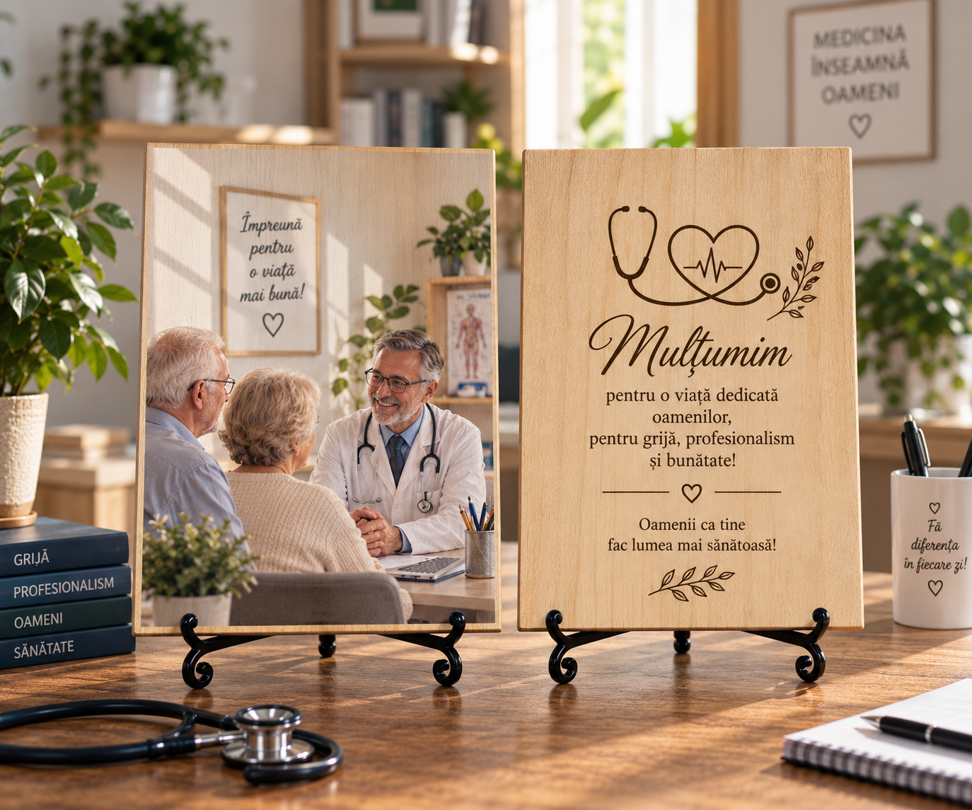 Cadou pentru medic – Mulțumire de la familie – Tablou foto personalizat pe lemn
