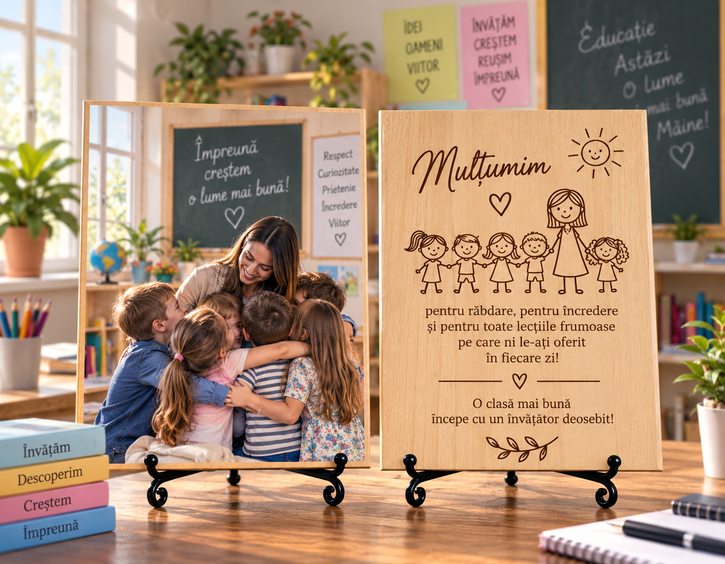 Cadou pentru învățător sau învățătoare – Amintire de la clasă – Tablou foto personalizat pe lemn