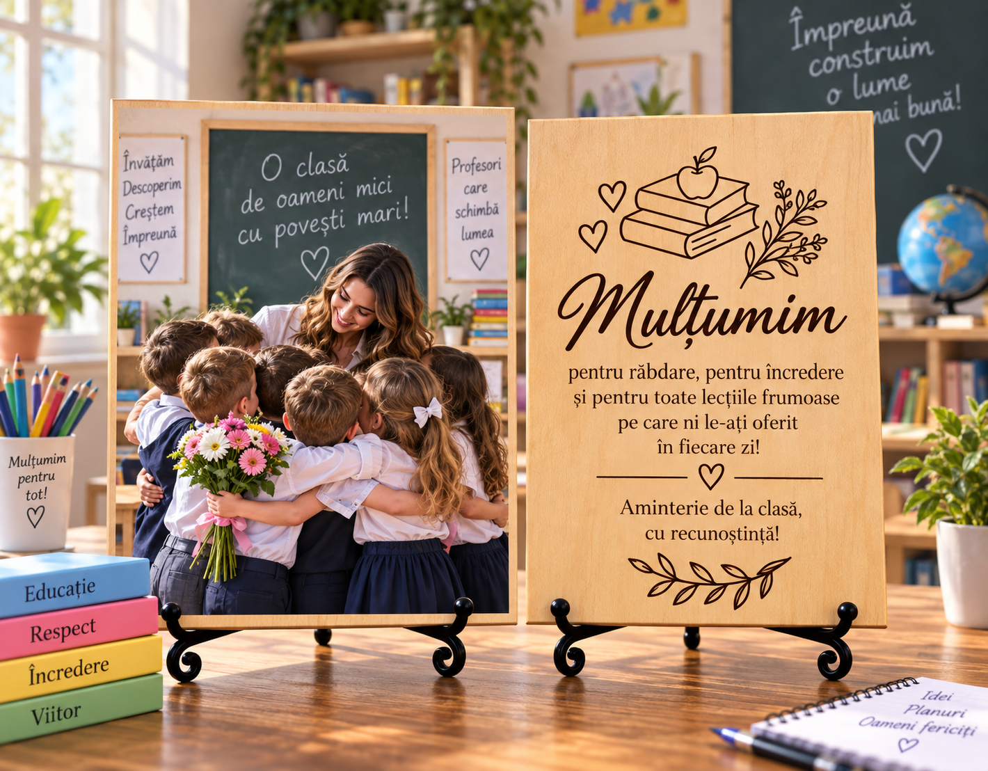 Cadou pentru profesor sau profesoară – Amintire de la clasă – Tablou foto personalizat pe lemn