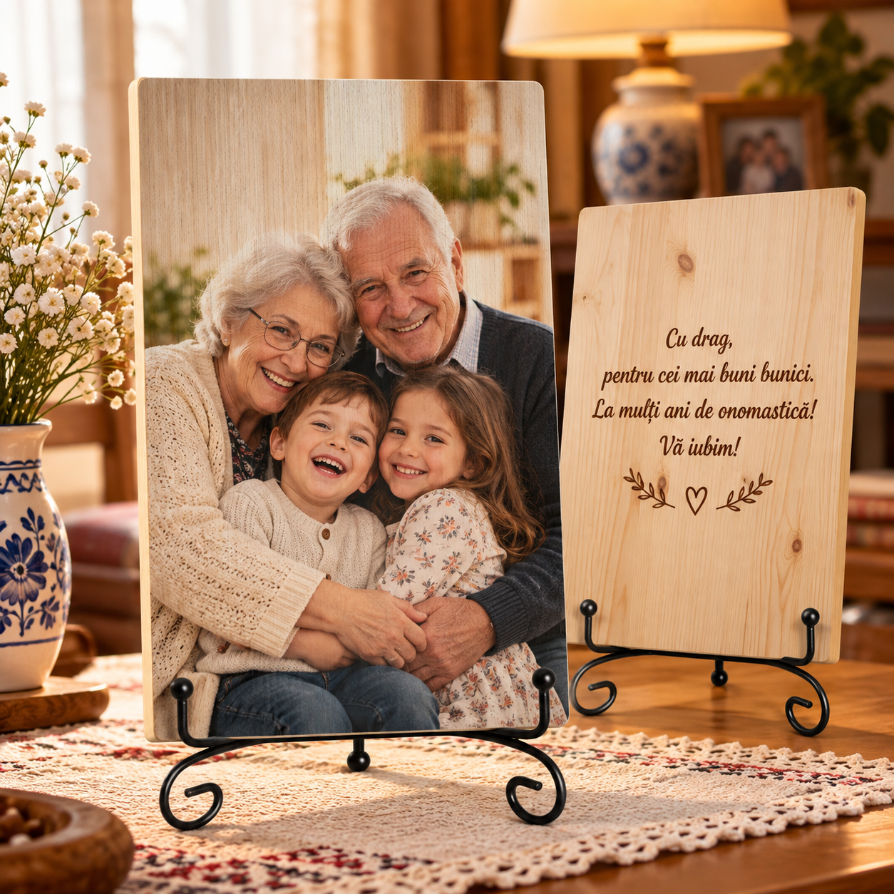 Cadou de Onomastică – Pentru bunici – Tablou foto personalizat pe lemn