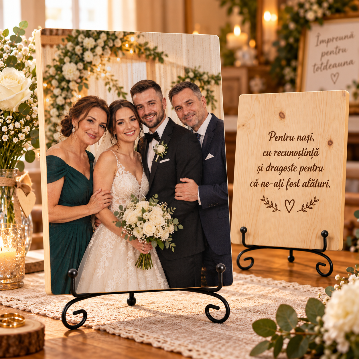 Cadou de nuntă – pentru nași – Tablou foto personalizat pe lemn