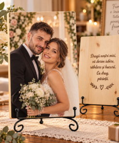Cadou de nuntă – De la părinți pentru miri – Tablou foto personalizat pe lemn