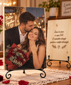 Cadou de logodnă – Ziua în care a spus DA – Tablou foto personalizat pe lemn