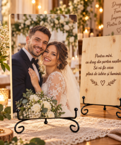 Cadou de nuntă – De la nași pentru miri – Tablou foto personalizat pe lemn