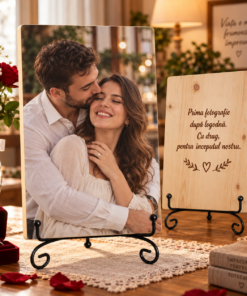 Cadou de logodnă – Prima fotografie după logodnă – Tablou foto personalizat pe lemn