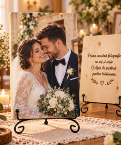 Cadou de nuntă – Prima fotografie ca soț și soție – Tablou foto personalizat pe lemn