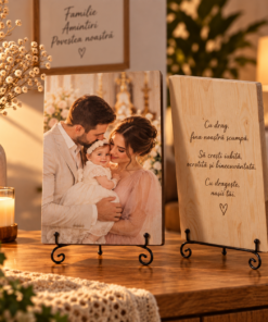 Cadou de botez – De la nași pentru fină – Tablou foto personalizat pe lemn