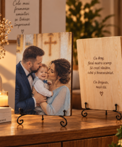Cadou de botez – De la nași pentru fin – Tablou foto personalizat pe lemn