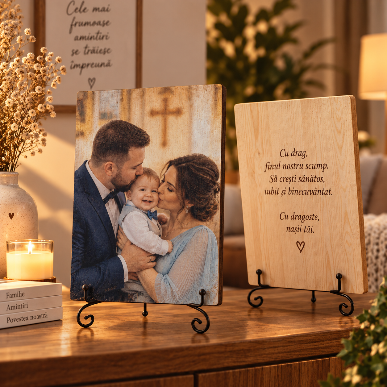Cadou de botez – De la nași pentru fin – Tablou foto personalizat pe lemn