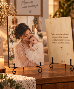 Cadou de botez – pentru nașă – Tablou foto personalizat pe lemn