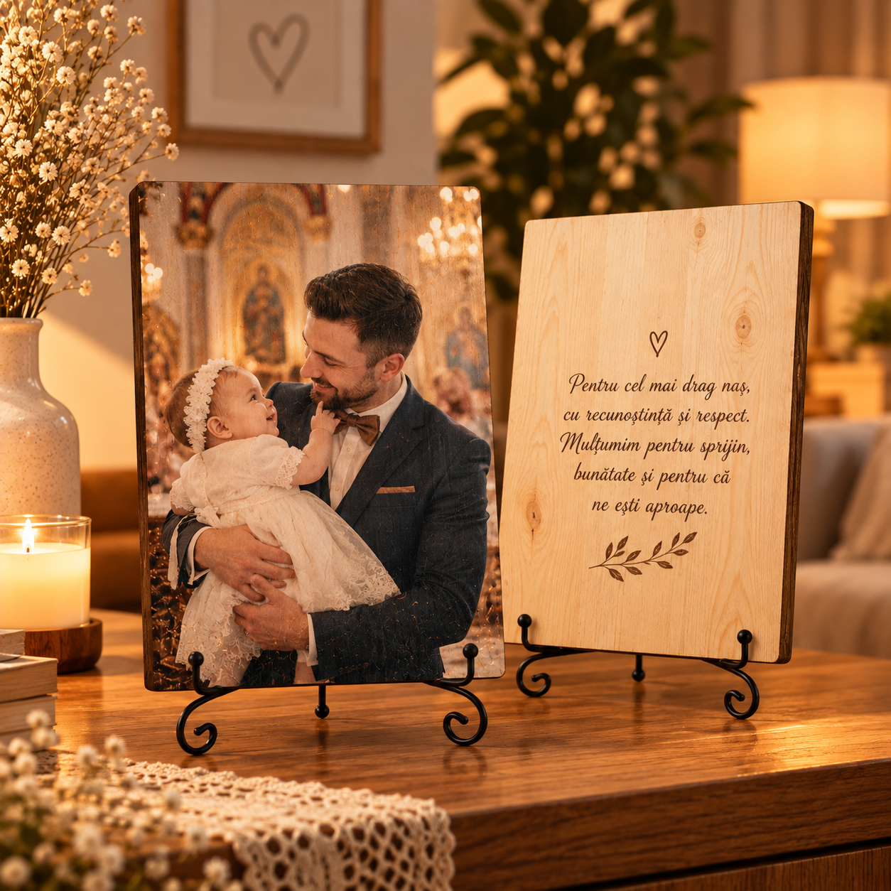 Cadou de botez – pentru naș – Tablou foto personalizat pe lemn