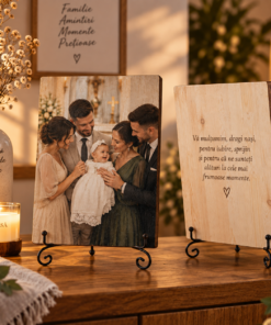 Cadou de botez – Mulțumire pentru nași – Tablou foto personalizat pe lemn
