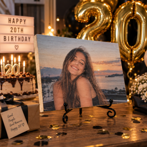 Cadou aniversare 20 ani – Poză pe lemn personalizată