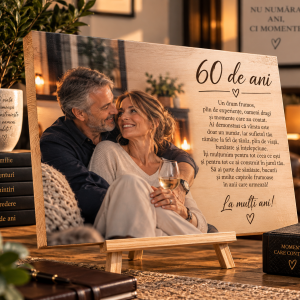 Cadou aniversare 60 ani – Poză pe lemn personalizată