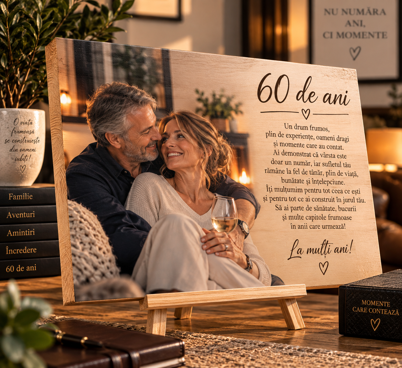 Cadou aniversare 60 ani – Poză pe lemn personalizată