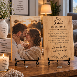 Cadou 5 ani de căsătorie – Poză pe lemn personalizată