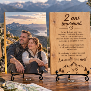Cadou aniversare relație – 2 ani împreună – Poză pe lemn personalizată