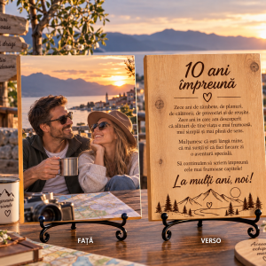 Cadou aniversare relație – 10 ani împreună – Poză pe lemn personalizată