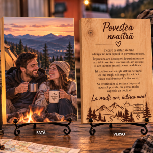 Cadou aniversare relație – Povestea noastră – Poză pe lemn personalizată