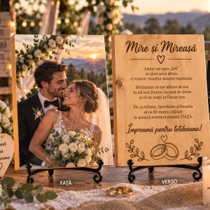 Cadou nuntă pentru miri – Poză pe lemn personalizată