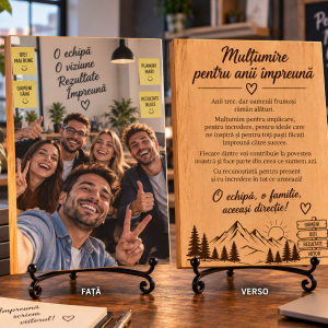 Cadou corporate – Plecare din companie – Mulțumire pentru anii împreună – Poză pe lemn personalizată