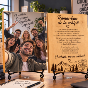 Cadou corporate – Plecare din companie – Rămas-bun de la echipă – Poză pe lemn personalizată