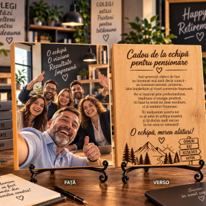 Cadou corporate – Pensionare – Din partea echipei – Poză pe lemn personalizată