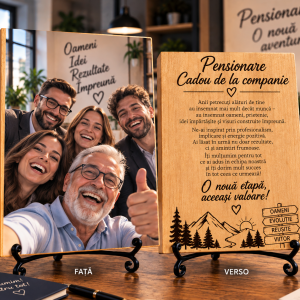 Cadou corporate – Pensionare – Din partea companiei – Poză pe lemn personalizată