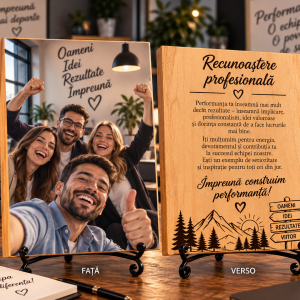 Cadou corporate – Recunoaștere profesională – Poză pe lemn personalizată