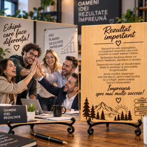 Cadou corporate pentru echipă – Rezultat important – Poză pe lemn personalizată