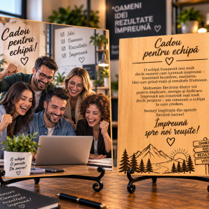 Cadou corporate pentru echipă – Poză pe lemn personalizată