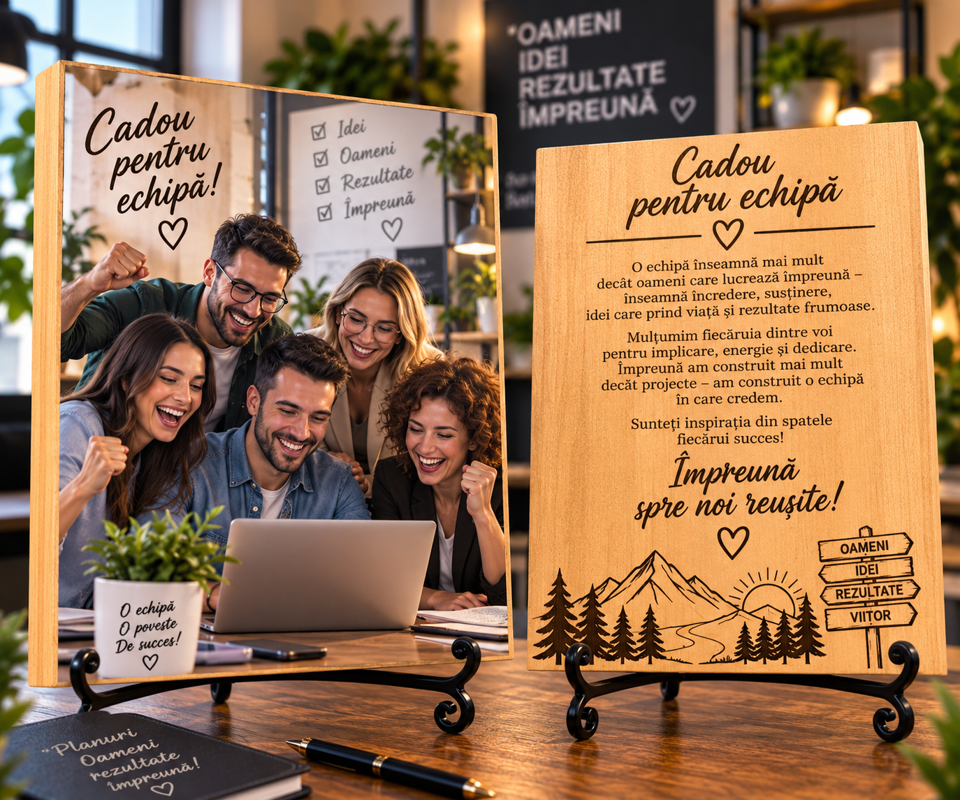 Cadou corporate pentru echipă – Poză pe lemn personalizată