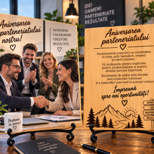 Cadou corporate pentru partener de afaceri – Aniversarea parteneriatului – Poză pe lemn personalizată