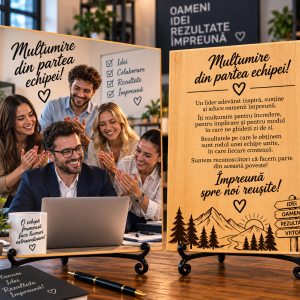 Cadou corporate pentru șef – Mulțumire din partea echipei – Poză pe lemn personalizată