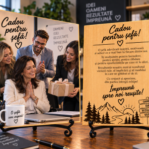 Cadou corporate pentru șefă – Poză pe lemn personalizată