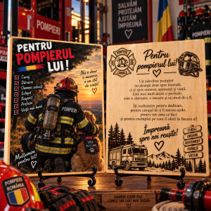 Cadou pensionare – Pompier – Poză pe lemn personalizată