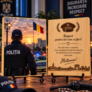 Cadou pentru polițist – Poză pe lemn personalizată