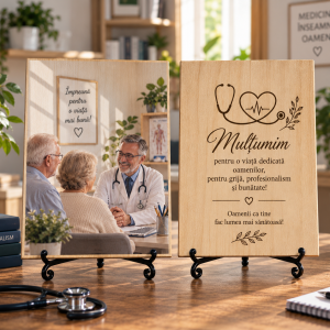 Cadou pentru medic – Mulțumire de la familie – Poză pe lemn personalizată