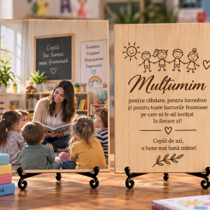 Cadou pentru educator sau educatoare – Amintire de la grupă – Poză pe lemn personalizată